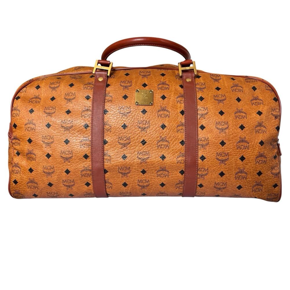 Authentic MCM Visetos brown 2Way Boston Duffel Tavel bag Made In Germany 22” BIG